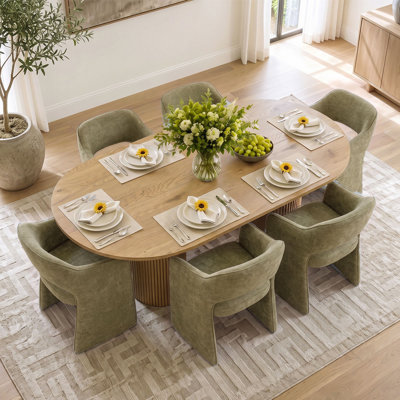 Ensemble de table de salle à manger pour 6 personnes avec table ovale et 6 fauteuils rembourrés en tissu