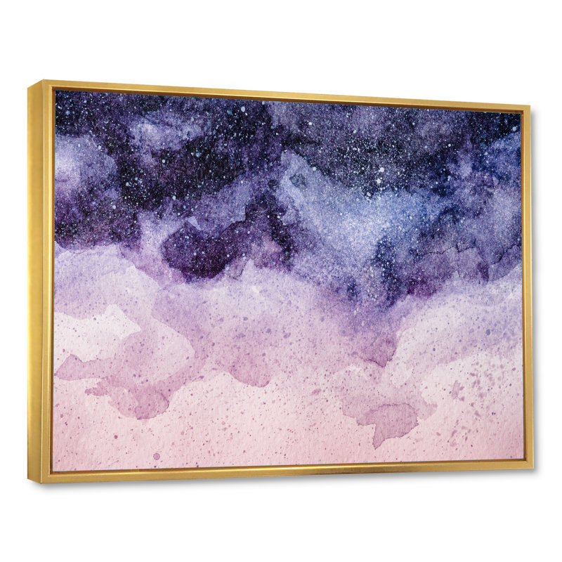 Abstrait nuit mauve abstraite - reproduction d'art sur toile moderne, H 34 po x l 44 po x P 1,5 po, Cadre flottant doré