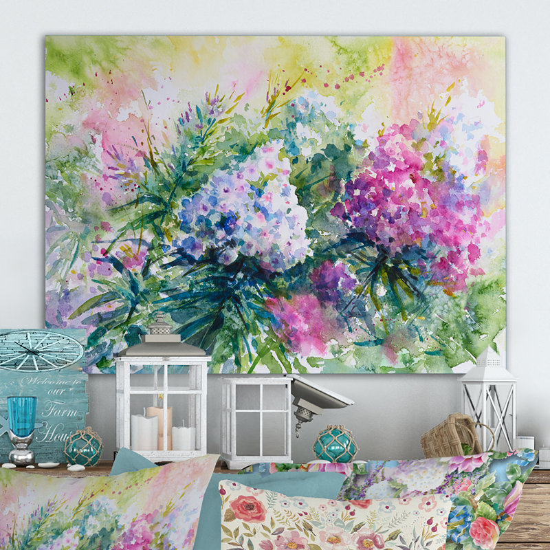 Mauve, rose, blanc, fleurs, lilas - reproduction sur toile tendue, H 8 po x l 12 po x P 1 po