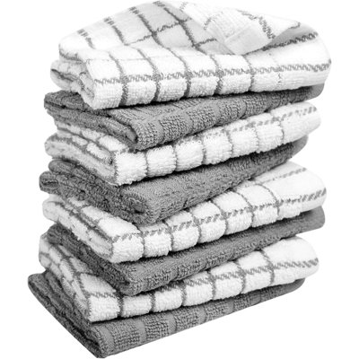 Gray Cotton Dish Cloths, 8-Pack Soft Absorbent 405 GSM Kitchen Towels for Drying & Cleaning