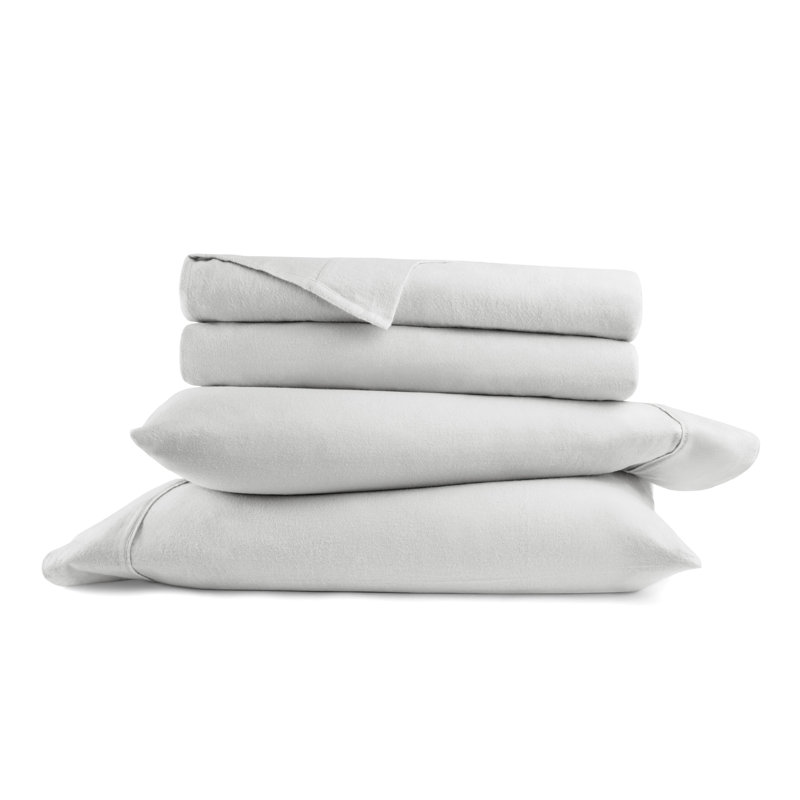 Ensemble de draps en flanelle de coton Rience, Gris clair, Double