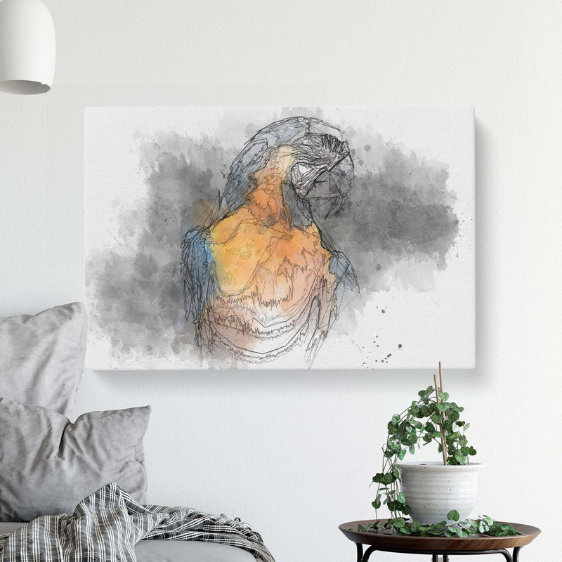 Blue & Yellow Macaw Parrot in Abstract - Wrapped Canvas, 50cm H x 76cm W x 3cm D