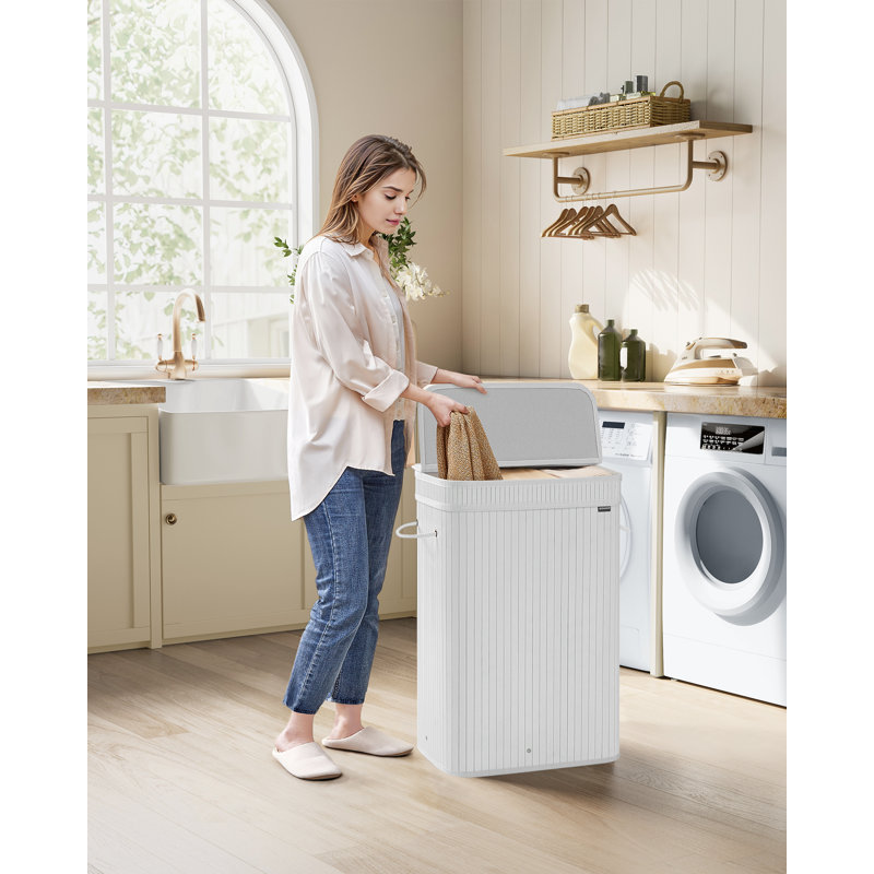 Bamboo Laundry Hamper, 61cm H x 54.5cm W x 34.5cm D, White