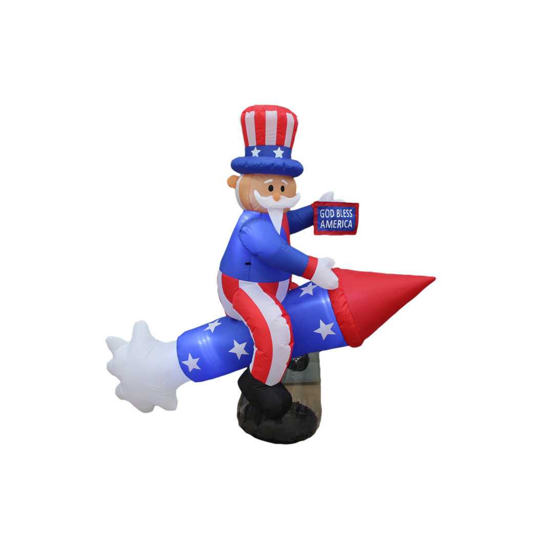 6 Foot Long Lighted Patriotic Independence Day 4th of July Inflatable Uncle Sam on Rocket Indoor / Outdoor Blow Up Holiday Yard Decoration BZB Goods