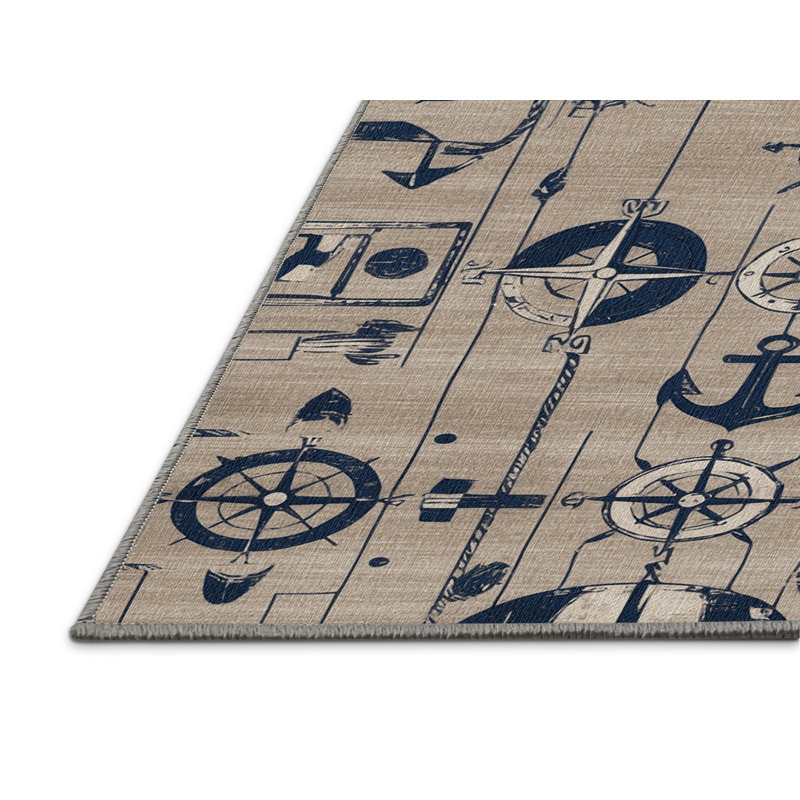 Washable Port markings Nautical Area Rug, Runner 2' x 4'