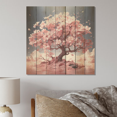 Pink Cherry Tree Elegance In Bloom II - Tree Cherry Blossom On Wood Print