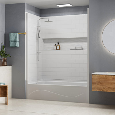 Ensemble de baignoire en alcôve et de mur 4 pièces 60 po x l 32 po x H 81 po avec niche et drain à gauche en blanc