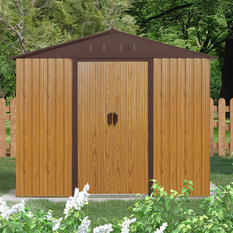 Heavy-duty Metal Shed - For Lawn And Garden Use Storage With Lockable Door, 72.87" H x 93.78" W x 52.06" D, Coffee