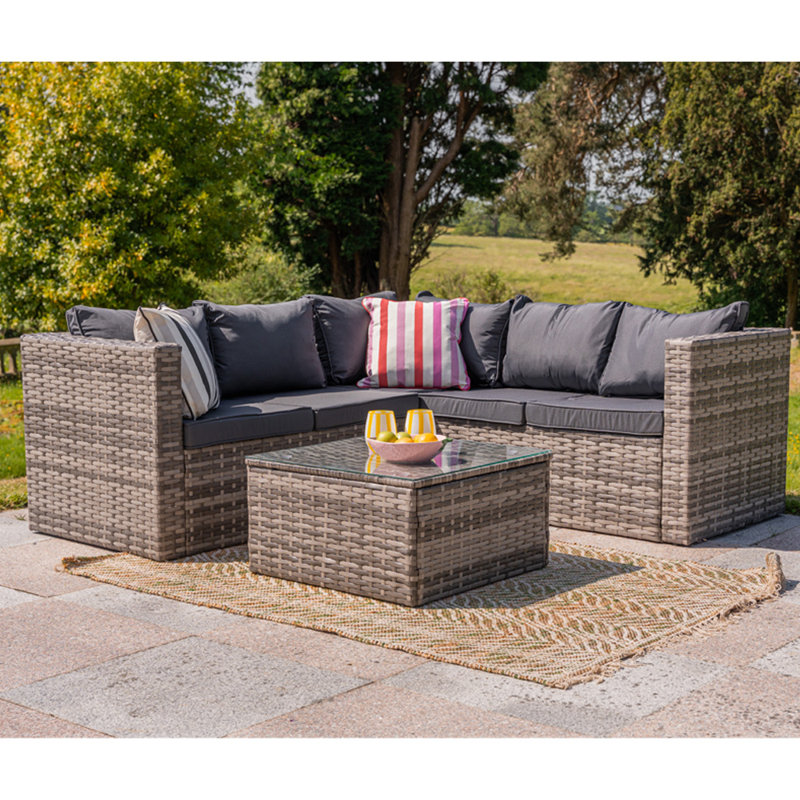 Masakatsu 182cm Wide L-Shaped Powder Coated Steel Patio Sectional with Cushions