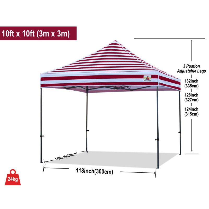 Commercial 10 Ft. W x 10 Ft. D Metal Pop-Up Canopy The Pop Up Canopies, Burgundy White Stripes