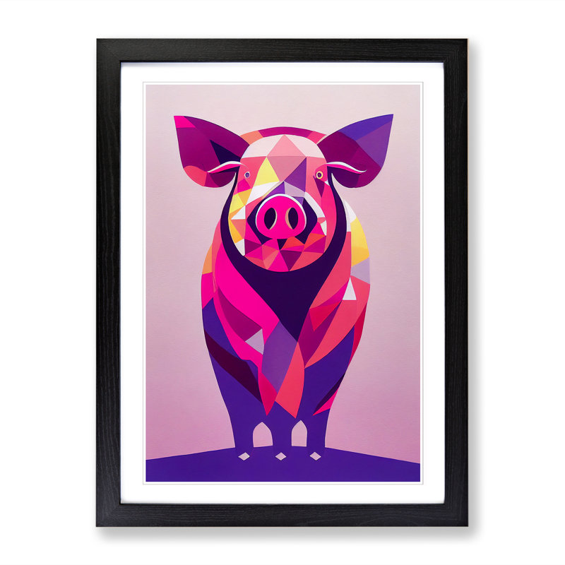Pig Abstract - Single Picture Frame Print, 64cm H x 46cm W x 2cm D, Black