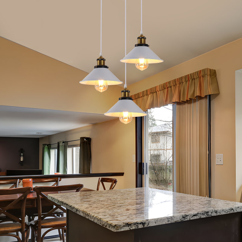 Vintage 3-Light White Iron Cone Pendant Ceiling Light