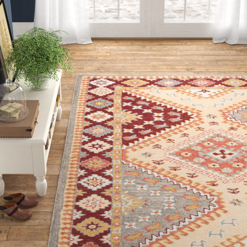 Chadbourn Southwestern Handmade Tufted Cotton/Wool Red/Ivory Area Rug, Rectangle 6' x 9'