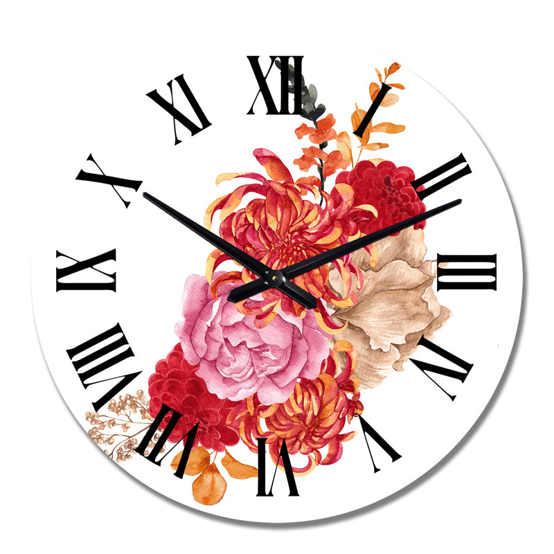 Red Fall Flowers And Leaves - Horloge murale traditionnelle, Grand