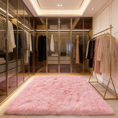 Tapis à poil long rose 9 x 12 pi pour le salon, tapis antidérapants pour chambre d'enfant, bureau de dortoir, tapis moelleux intérieur moderne