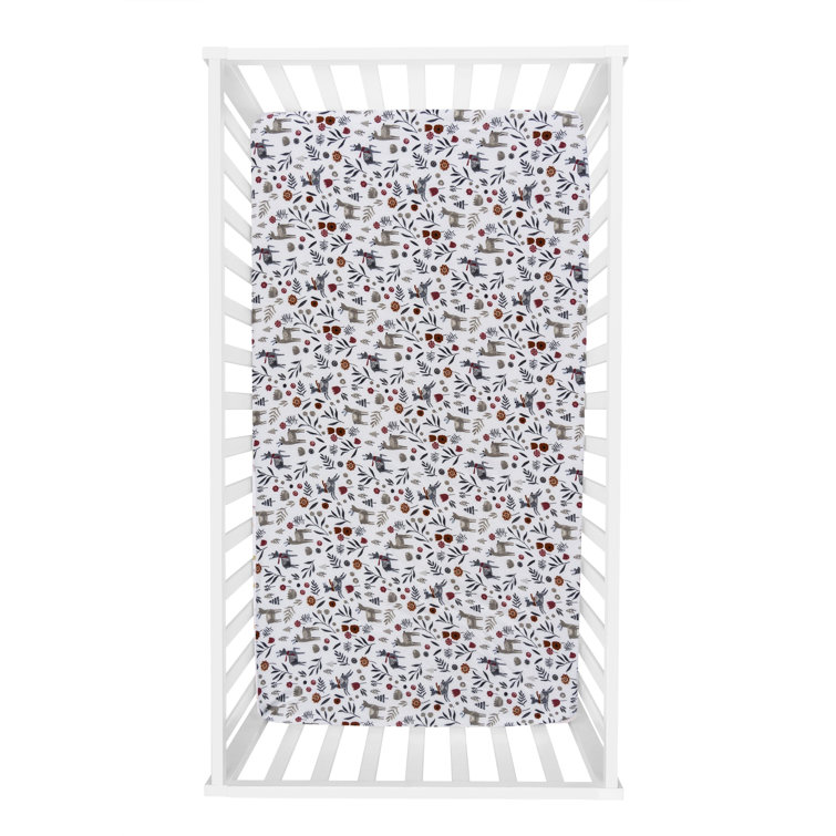White/Gray/Red Animals 100% Cotton - Piece Standard Crib Fitted Sheet