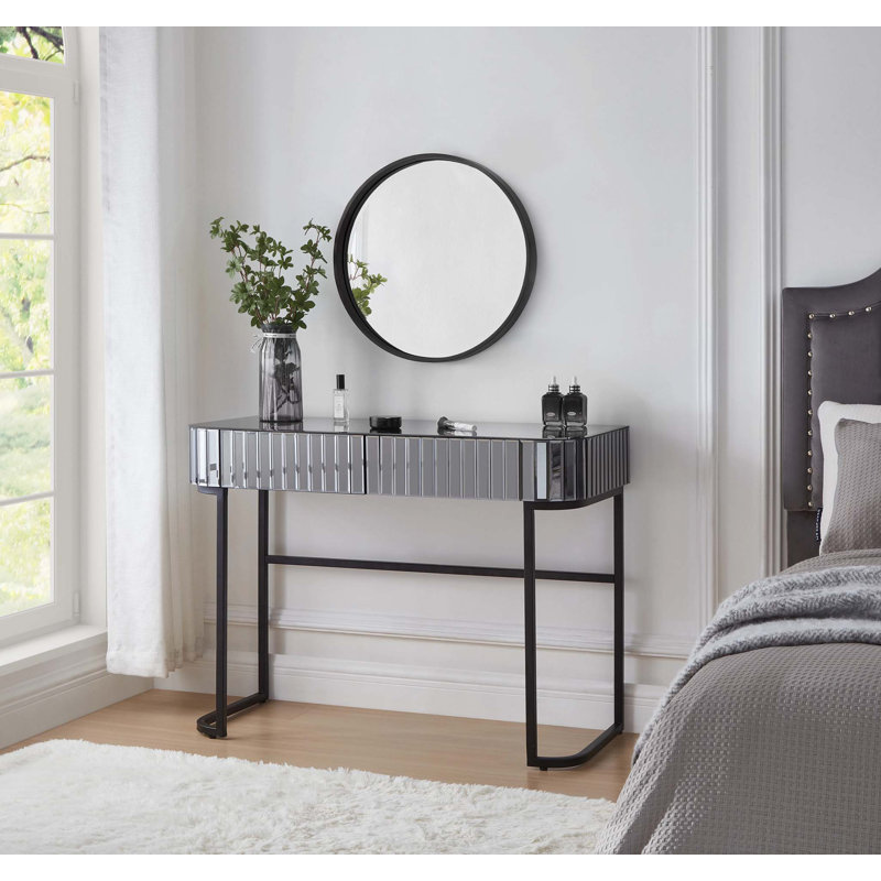 39" Mirrored Makeup Vanity Table with Stainless Steel Base, Mirrored Console Dressing Table with 2 Drawers,Versatile Desk for Bedroom and Office