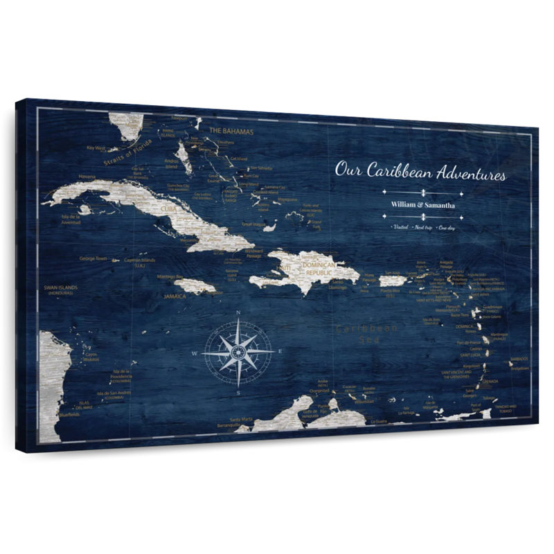 Carte caribéenne personnalisée en pin III, H 16 po x l 24 po, Oui