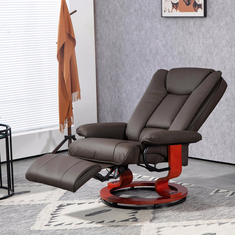 Fauteuil pivotant manuel avec fonction inclinable, fauteuil inclinable en cuir PU avec repose-pieds pour le salon, brun