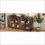 Buffet rétro en verre à 4 portes avec tablettes réglables, espresso | Bois d'hévéa + panneau de fibres à densité moyenne + placage de chêne