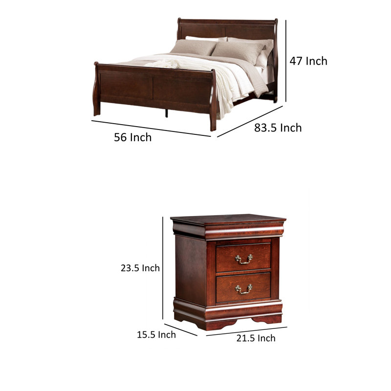 Ensemble de chambre à coucher double, brun cerise et bronze, ensemble de 2 pièces avec table de chevet