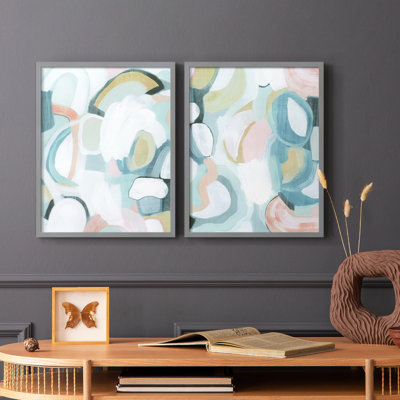 «Pastel Garden Abstraction I», reproduction encadrée de qualité supérieure - prête à être accrochée - aucun clou requis - aucun clou requis