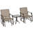 3 Piece Bistro Set Fabric Brown Outdoor Glider Chair With Coffee Table , 2 Patio Rocking Swing Chairs With Breathable Sling Glass Tabletop For Backyard Garden And Porch Mixed-256110576