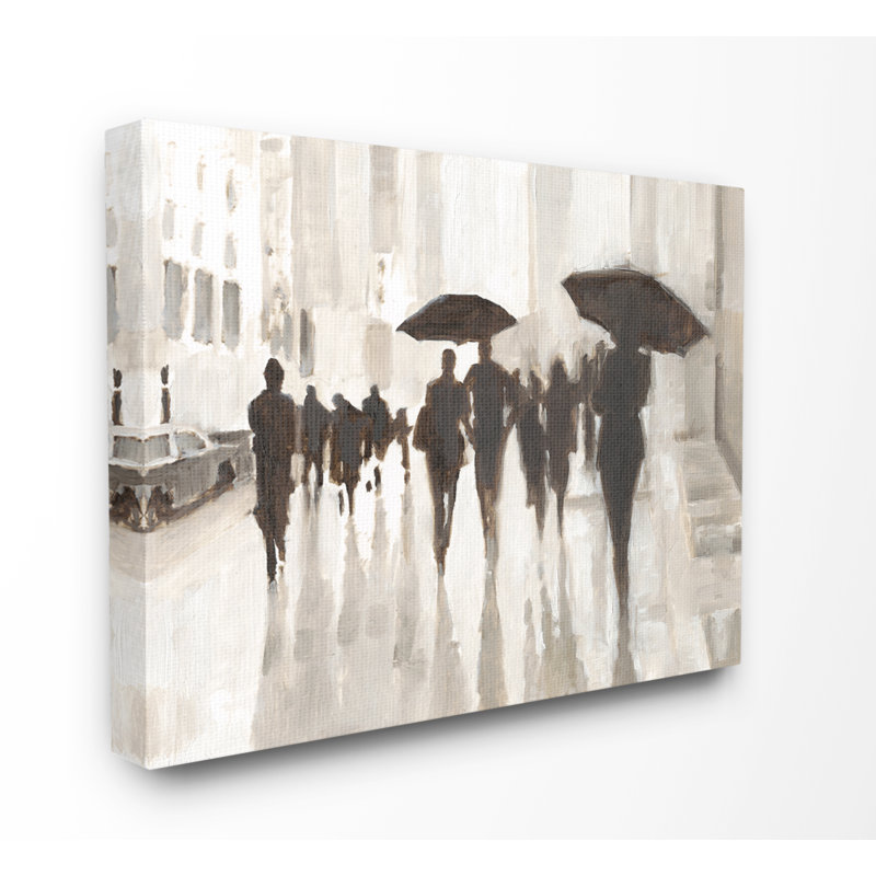 «Monotone Black and White Rains City Crowd» par Ethan Harper, impression, Toile tendue, H 30 po x l 40 po x P 1,5 po