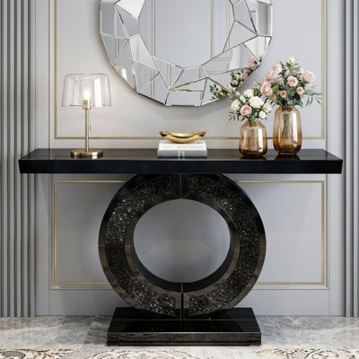 Table d'appoint à miroir 43 po avec miroir en forme de diamant et base en forme de O