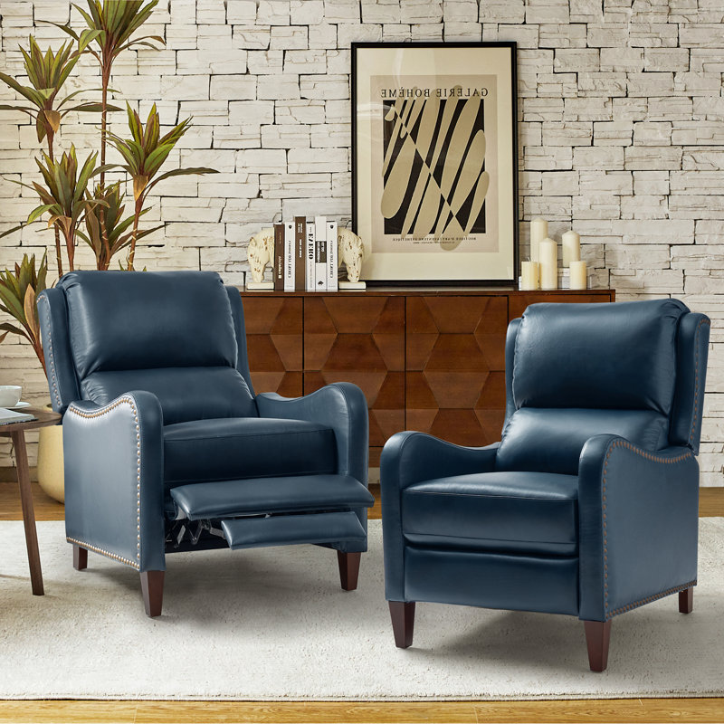 Fauteuil inclinable en cuir Beecher 28,75 po, Cuir pleine fleur turquoise