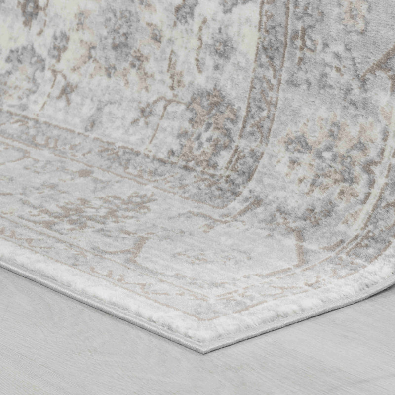 Tapis à motif floral oriental gris / brun 7 pi x 10 pi (6 pi 7 po x 9 pi 6 po) Branch Branch Hala, tapis traditionnel, à poils courts et résistant aux taches