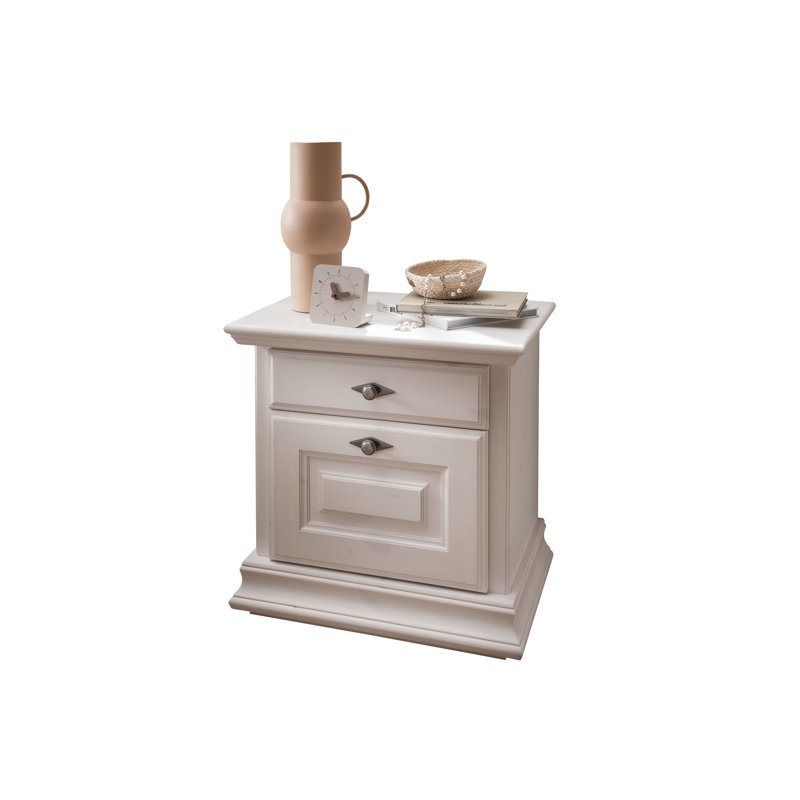 Coden 60cm W Solid Wood Bedside Table, White