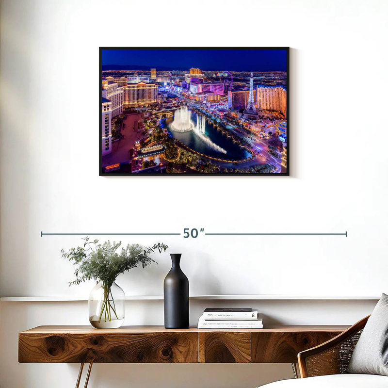 Las Vegas at Night Neon Lights, Cadre flottant noir, 31 po x 21 po