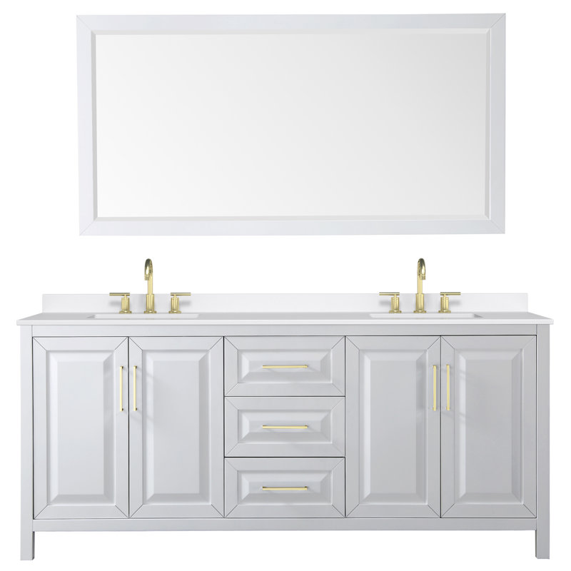 Daria 80'' W Vanity, White, Brushed Gold, White Quartz