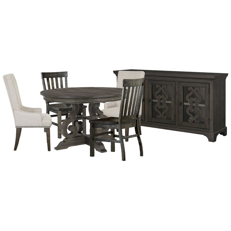 48" Round Dining Table With 2 Side Chairs 2 Host Chairs And Server, White, White, 6 Pieces: Table, 4 Chairs, Server