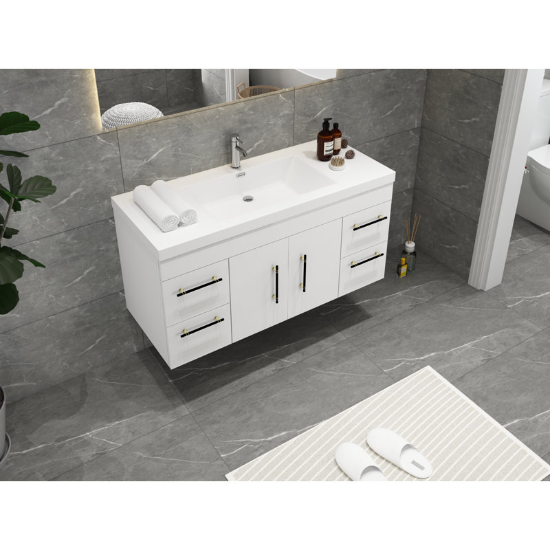 Romer 47.2'' Single Bathroom Vanity with Acrylic Top, White, Black