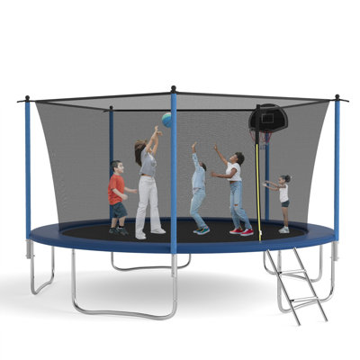 Trampoline de jardin rond 14 'avec enceinte sécuritaire SENCHO GINSYTALIOR