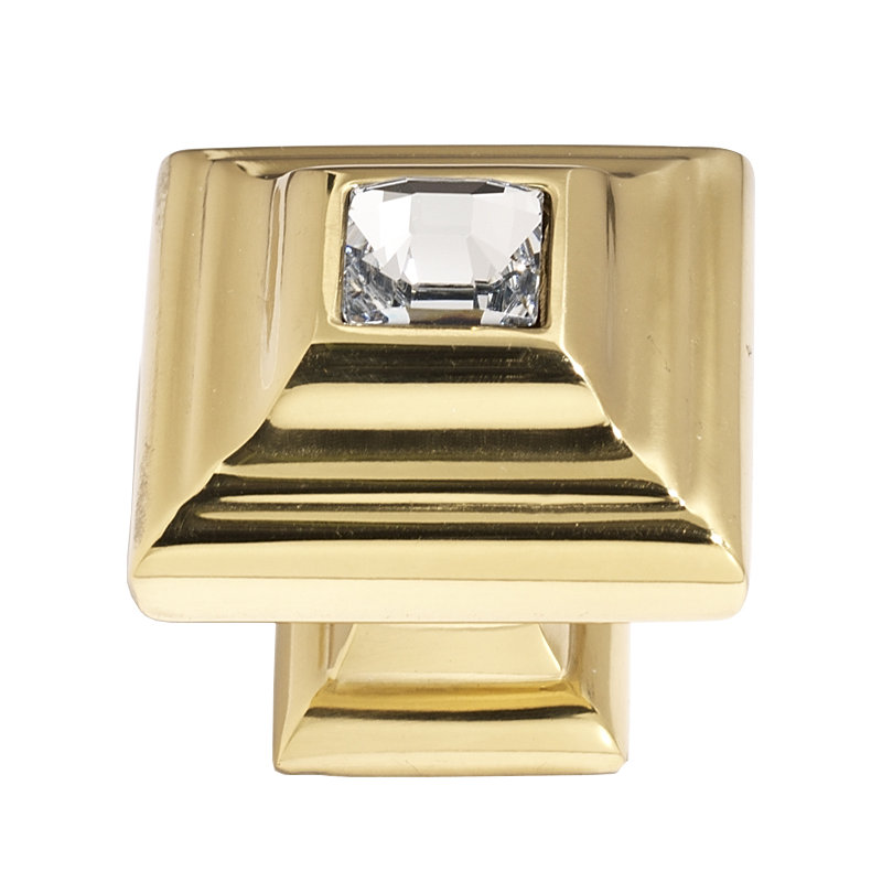 Swarovski Crystal Square Knob, Polished Brass