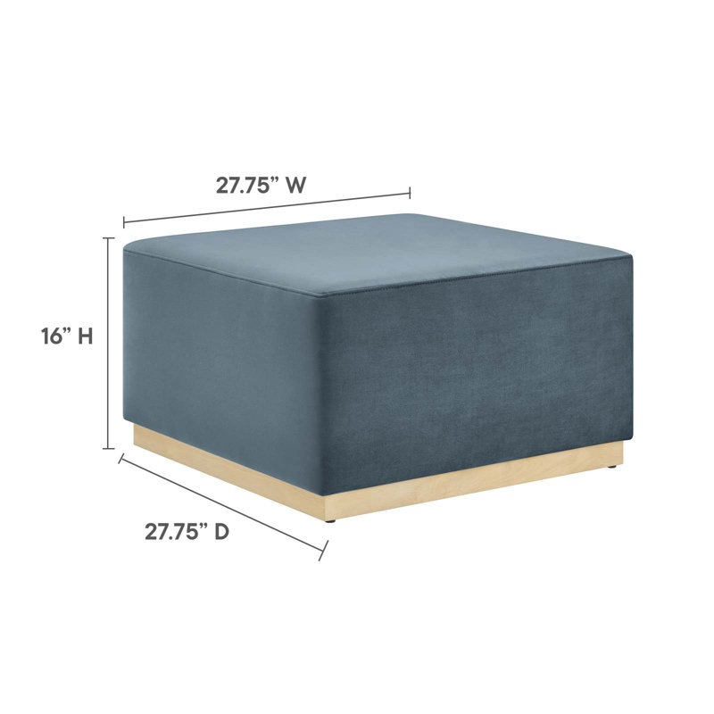 Cadet Blue Velvet Upholstered Square Ottoman with Rubberwood Base