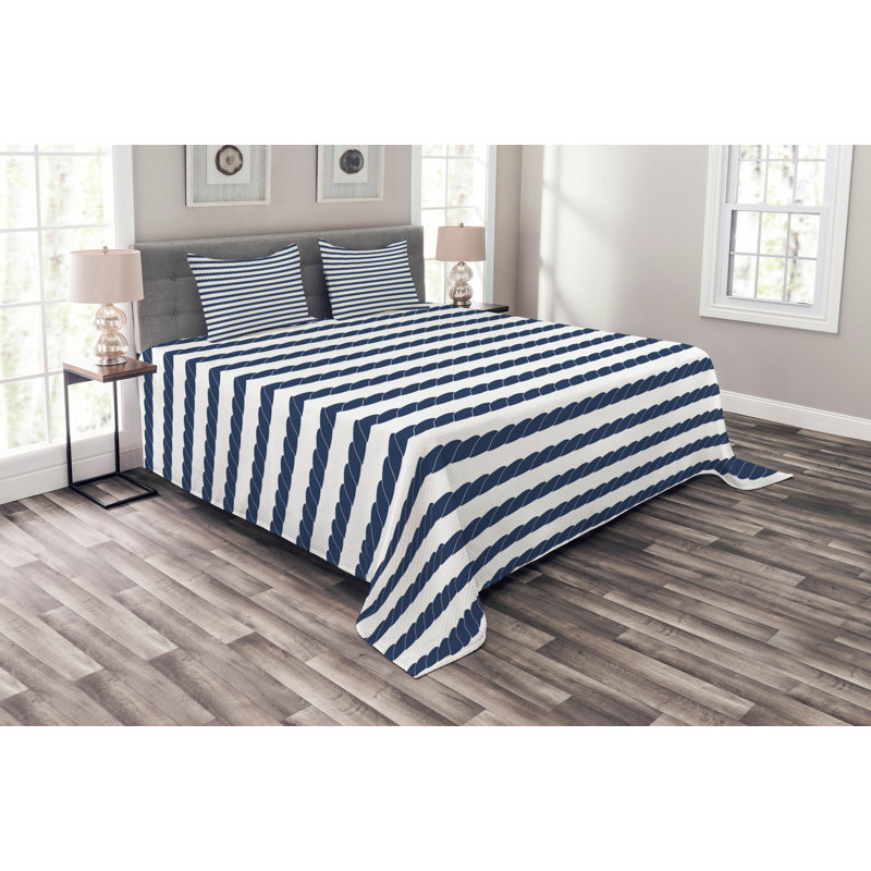 Adolph White/Blue Microfibre Bedspread Set, 220 x 264 cm