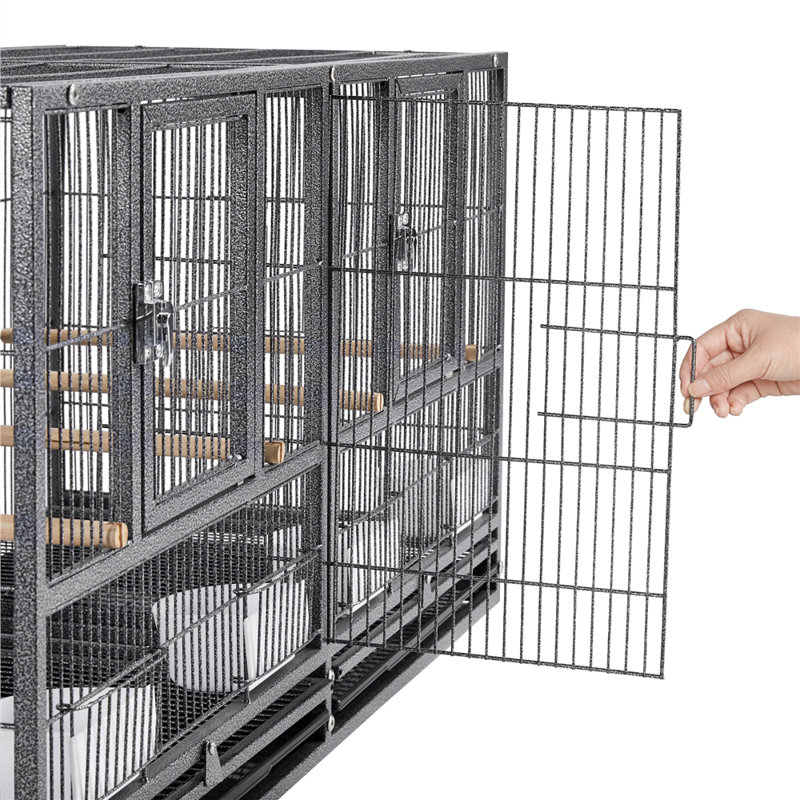 52.5cm Iron Flat Top Breeder Bird Cage with Perch, Black