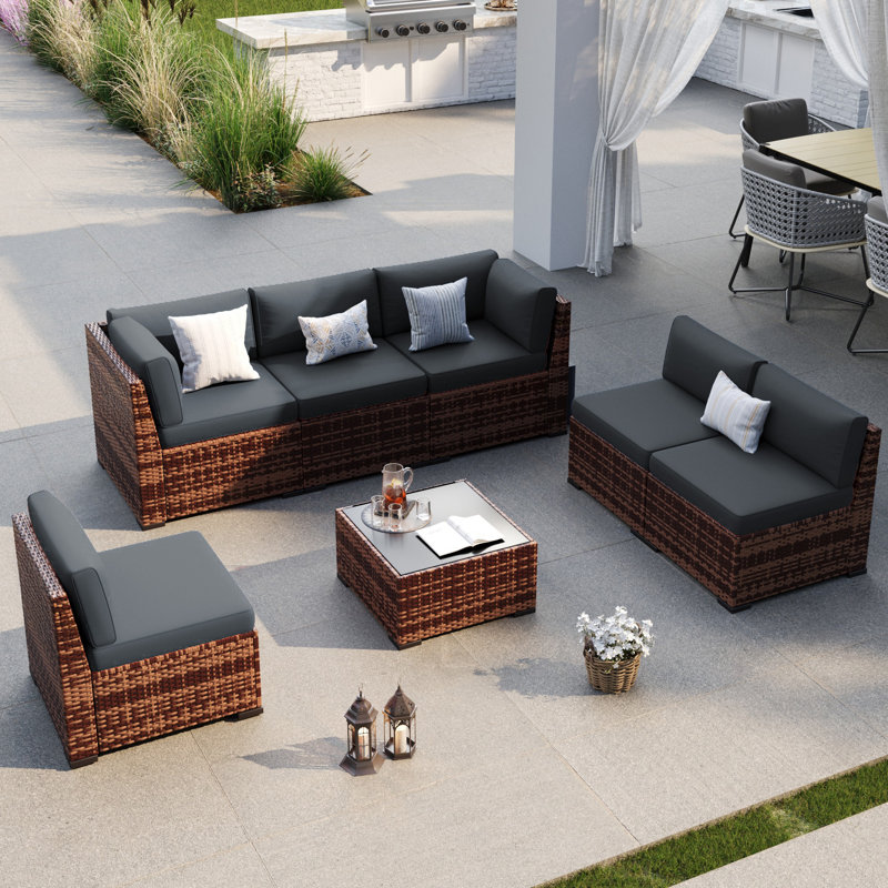 Cawanna 6 - Person Modular Patio Conversation Set with Cushions, Gray, No