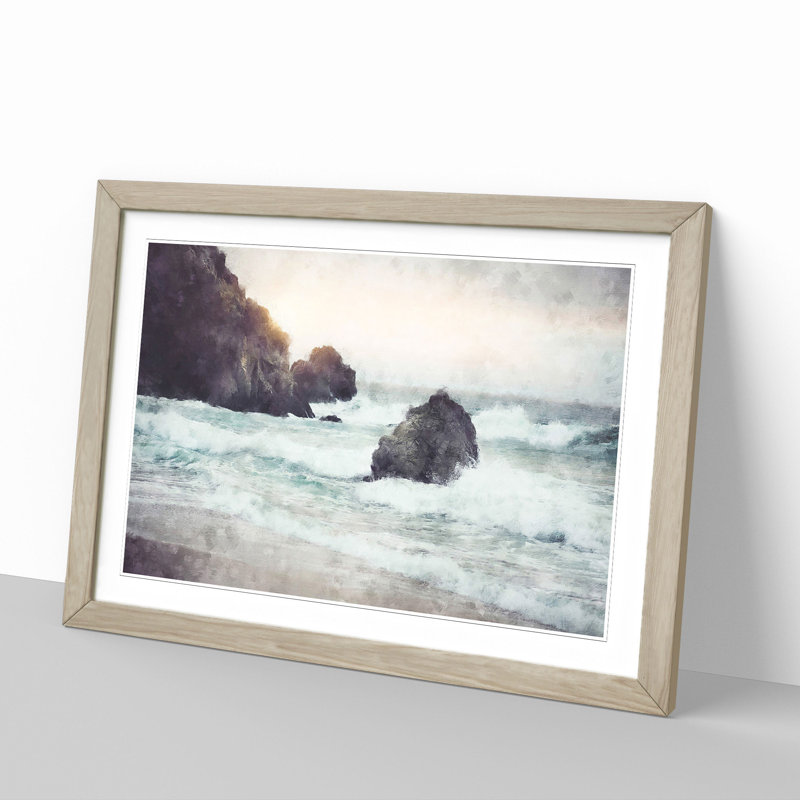 Beach Seascape - Picture Frame Painting, 36cm H x 48cm W x 2cm D, Oak Framed