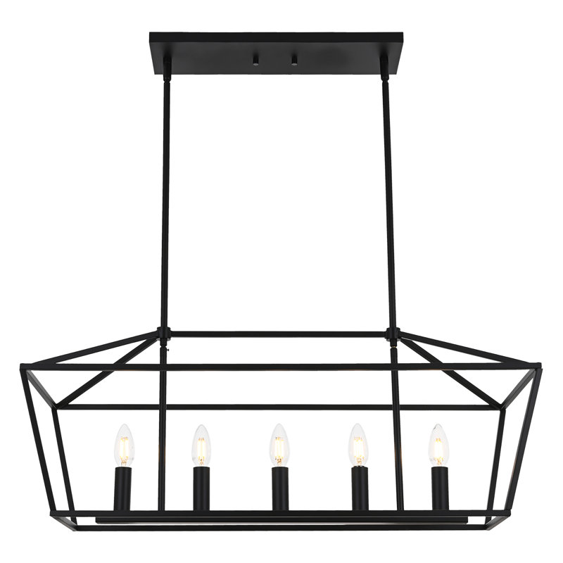Luminaire suspendu linéaire 5 lumières pour îlot de cuisine en nickel brossé Farmhouse, Noir