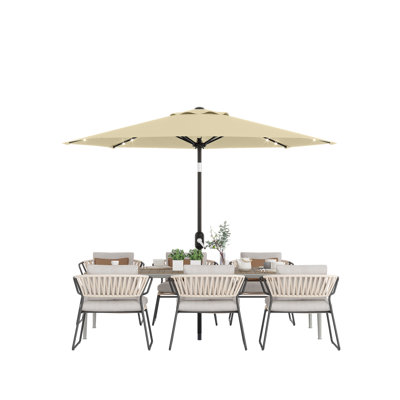 Parasol de patio 10 pi avec lumières DEL solaires - Parasol de table pour marché extérieur - 8 côtes coupe-vent, imperméable, toile résistante aux rayons UV, manivelle inclinable, pour piscine, terrasse, cour arrière - beige
