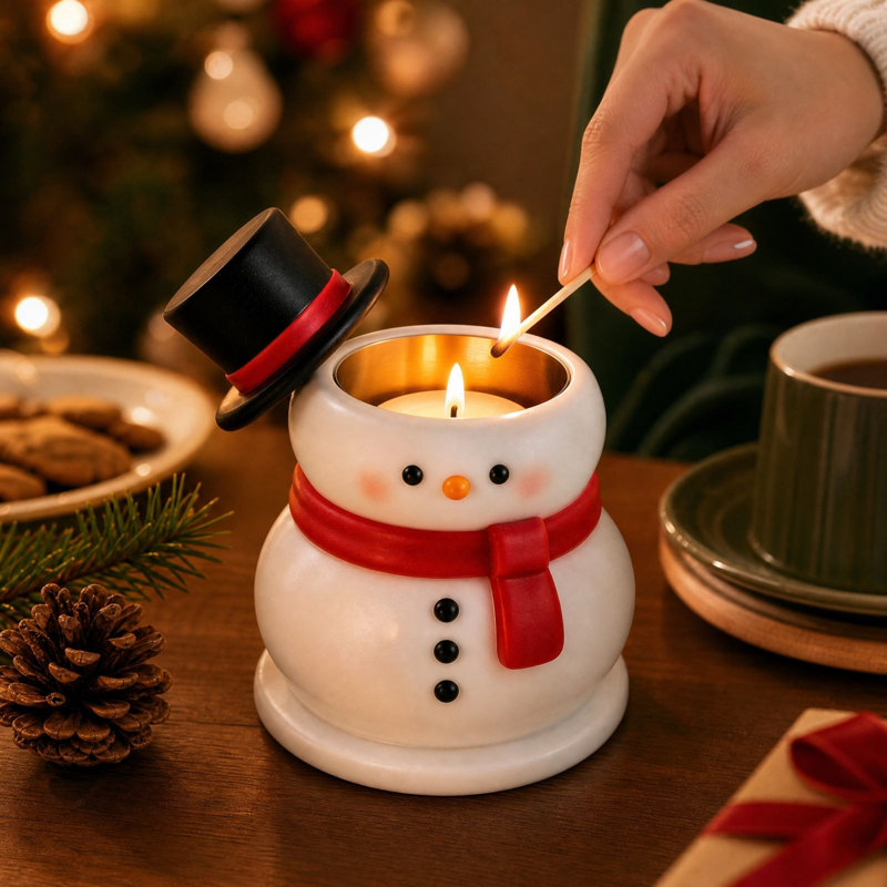 Bougeoirs de Noël bonhomme de neige en résine, figurine de rangement double couche isolée thermiquement, décoration de table pour la maison ou le bureau, idéale pour Noël.