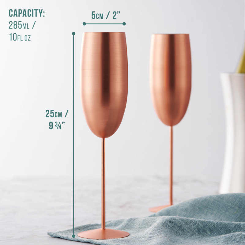 Haylia 285ml Stainless Steel Flute Set, Rose Gold