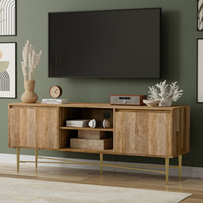 Meuble télé Fallon 60 po en bois de manguier massif naturel pour téléviseur de 65 po ou moins avec rangement Fallon