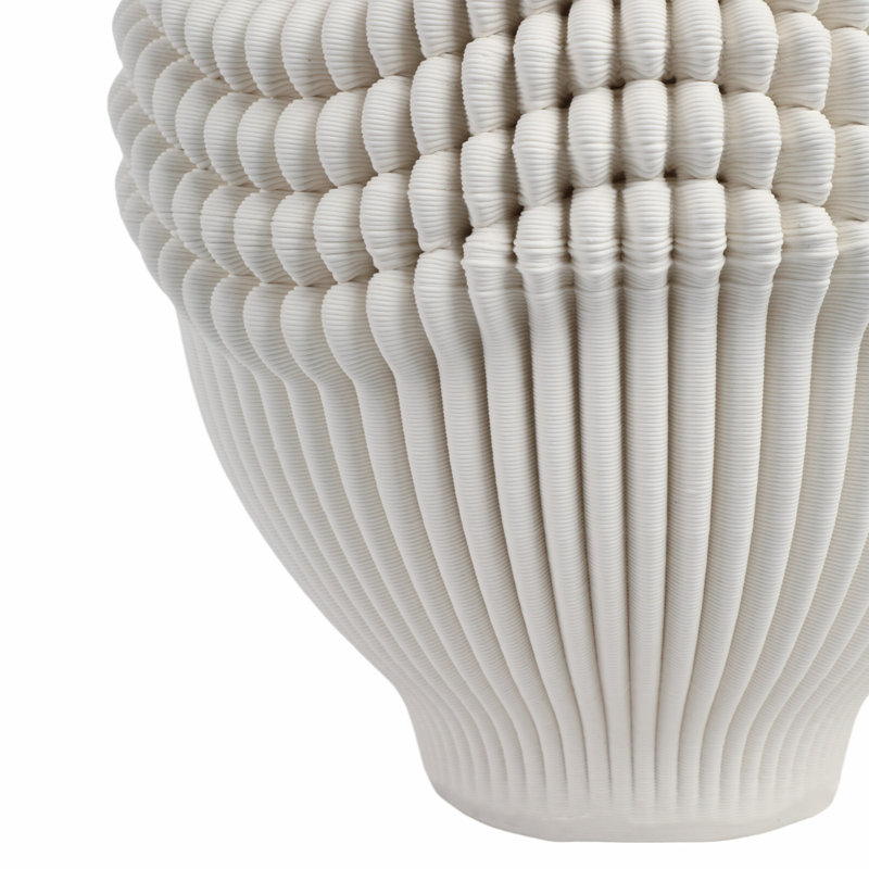 Vase décoratif avec texture ondulée pour la décoration de table - Vase artistique haut pour décor de bureau, de chambre à coucher ou de salon - Ivoire