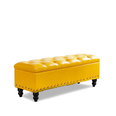 European classic tufted nailhead trim leather storage bench